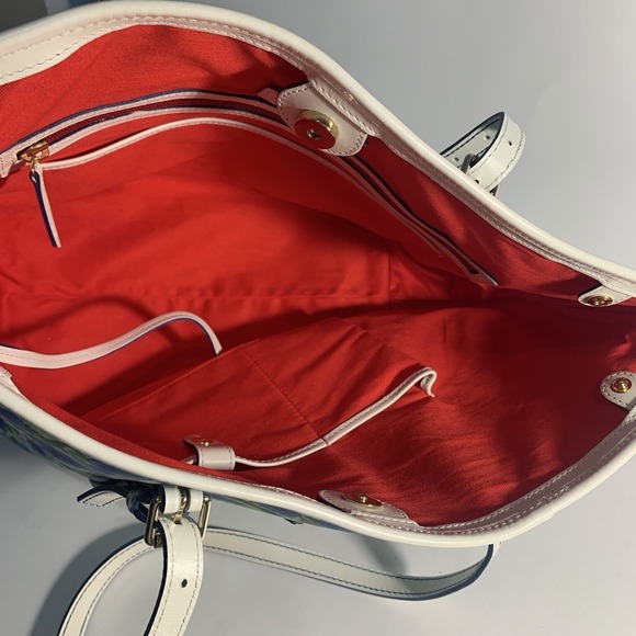 Dooney & Bourke Blue Floral Coated Canvas Tote Shoulder Bag White Trim - Picture 10 of 14